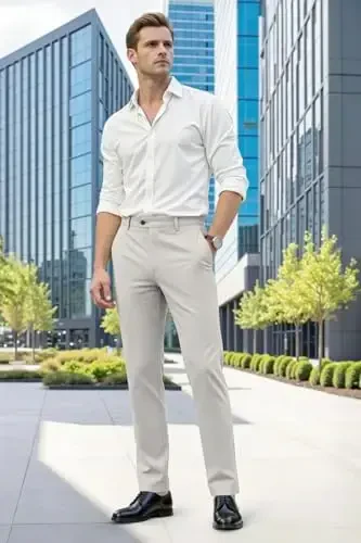 GINGTTO erkaklar kostyum shimlar Slim Fit Stretch erkaklar uchun rasmiy shimlar - 5