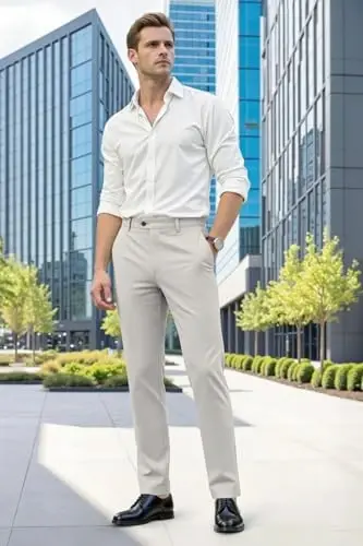 GINGTTO erkaklar kostyum shimlar Slim Fit Stretch erkaklar uchun rasmiy shimlar - 5