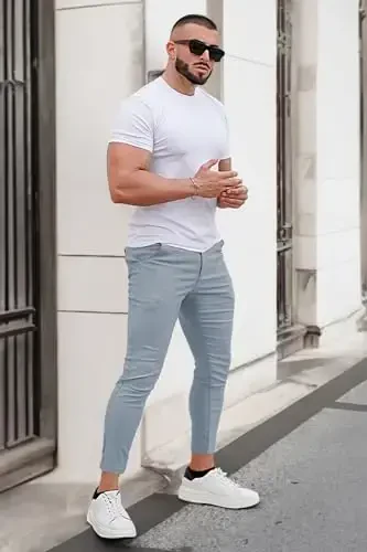 GINGTTO Erkaklar kostyumi shimlar Slim Fit Chino Shimlar Erkaklar uchun Rasmiy - 5