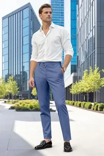 GINGTTO erkaklar kostyumi shimlar Slim Fit Stretch erkaklar uchun rasmiy shimlar - 5