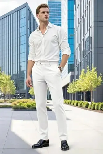 GINGTTO erkaklar kostyumi shimlar Slim Fit Stretch erkaklar uchun rasmiy shimlar - 4