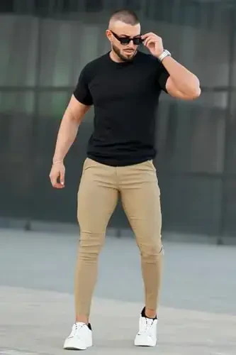 GINGTTO erkaklar kostyumi tor shimlar erkaklar uchun Chino shimlar rasmiy - 6