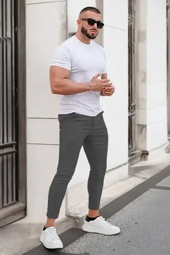 GINGTTO erkaklar kostyumi tor shimlar erkaklar uchun slim fit chino shimlar rasmiy - 5