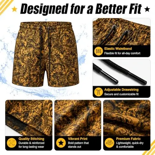 GINGTTO Erkaklar Plyaj Shortlari Mesh Astarlı Cho'milish Kiyimlari - 5