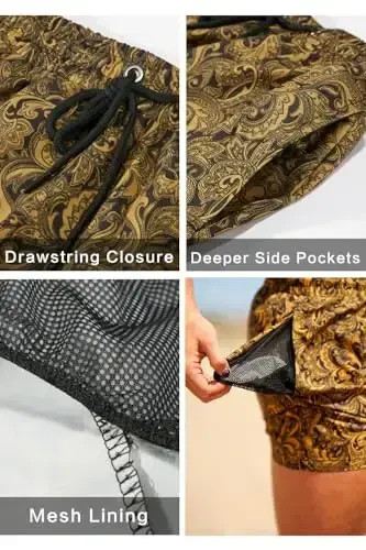 GINGTTO Erkaklar Plyaj Shortlari Mesh Astarlı Cho'milish Kiyimlari - 4