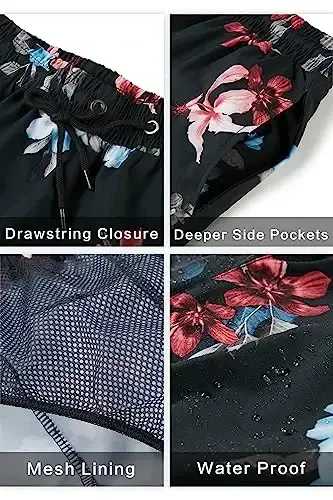 GINGTTO Erkaklar uchun plyaj shortilari to'r bilan - 4