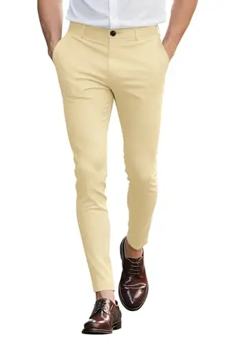 GINGTTO Mens Dress Pants Slim Fit Stretch Flat Front Chino | Super Stretchy,Wrinkle Resistant,Suitable for Business,Weddings,Golf,Dates and Casual 