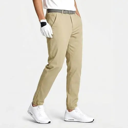 GINGTTO Mens Golf Pants Joggers Slim Fit Tapered Stretch Black 28in Inseam | Lightweight, 4 way Stretch, Athletic fit, Stretch waist, Zipper pockets, Versatile for golf, dress and casual occasions. - 2