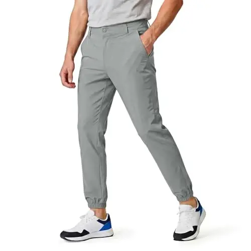 GINGTTO Mens Golf Pants Joggers Slim Fit Tapered Stretch Black 28in Inseam | Lightweight, 4 way Stretch, Athletic fit, Stretch waist, Zipper pockets, Versatile for golf, dress and casual occasions. - 1