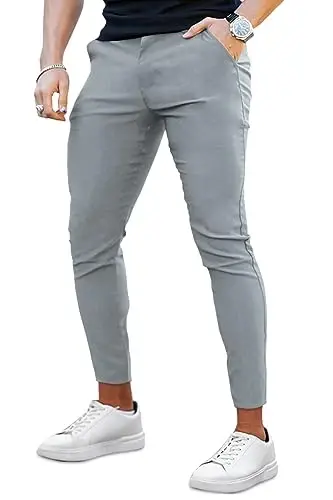 GINGTTO Erkek Pantolonları Slim Fit Chino Pantolon Erkekler için Formal - 1