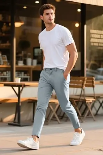 GINGTTO Erkek Pantolonları Slim Fit Chino Pantolon Erkekler için Formal - 4