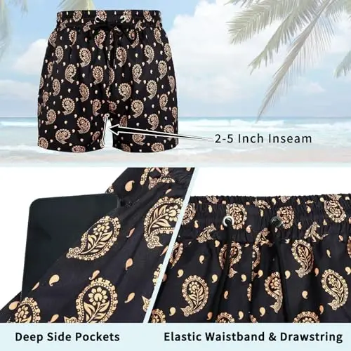 GINGTTO Men's Beach Shorts Bathing Suits with Mesh Lining - 5