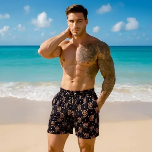 GINGTTO Men's Beach Shorts Bathing Suits with Mesh Lining - 6