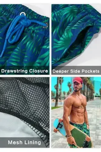 GINGTTO Men's Beach Shorts Bathing Suits with Mesh Lining - 4