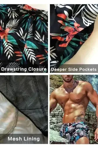 GINGTTO Men's Beach Shorts Bathing Suits with Mesh Lining - 4