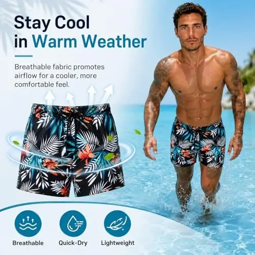GINGTTO Men's Beach Shorts Bathing Suits with Mesh Lining - 4