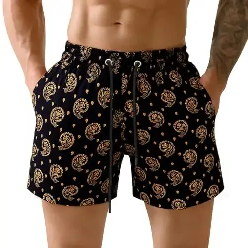 GINGTTO Men's Beach Shorts Bathing Suits with Mesh Lining - 1