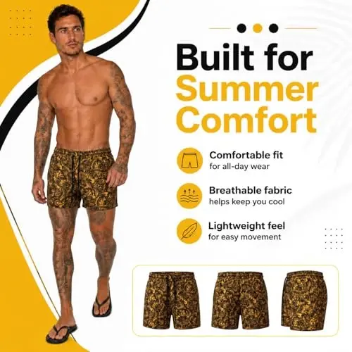 GINGTTO Men's Beach Shorts Bathing Suits with Mesh Lining - 3