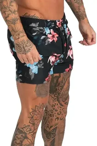 GINGTTO Men's Beach Shorts Bathing Suits with Mesh Lining - 1