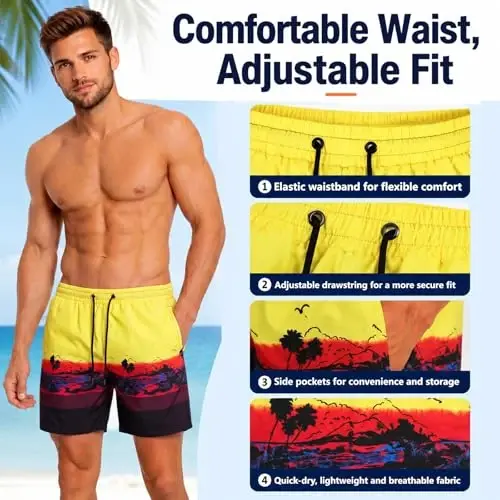 GINGTTO Men's Beach Shorts Bathing Suits with Mesh Lining - 5
