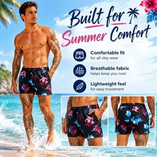 GINGTTO Men's Beach Shorts Bathing Suits with Mesh Lining - 4