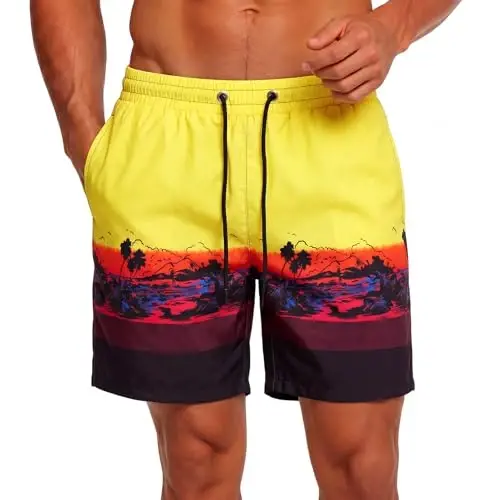 GINGTTO Men's Beach Shorts Bathing Suits with Mesh Lining - 1