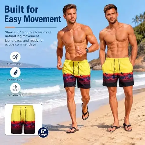 GINGTTO Men's Beach Shorts Bathing Suits with Mesh Lining - 3