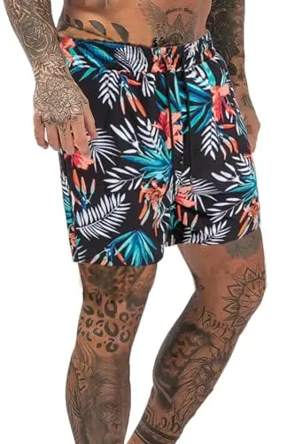GINGTTO Men's Beach Shorts Bathing Suits with Mesh Lining - 1