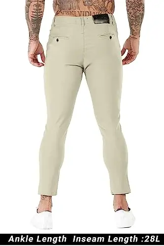 GINGTTO Mens Chinos Pants Slim Fit Stretch Ankle Length Dress | 28 Inch, Chino Twill, Comfortable, Zip Fly, Perfect for Casual, Weddings, Business and Weekends Alike - 3