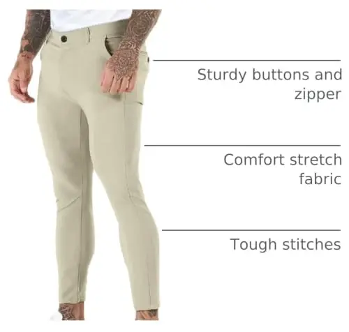 GINGTTO Mens Chinos Pants Slim Fit Stretch Ankle Length Dress | 28 Inch, Chino Twill, Comfortable, Zip Fly, Perfect for Casual, Weddings, Business and Weekends Alike - 4