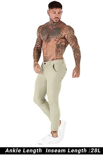 GINGTTO Mens Chinos Pants Slim Fit Stretch Ankle Length Dress | 28 Inch, Chino Twill, Comfortable, Zip Fly, Perfect for Casual, Weddings, Business and Weekends Alike - 5