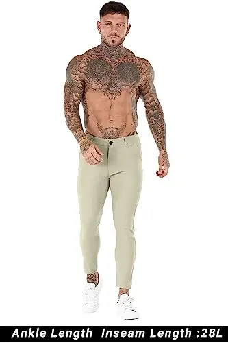 GINGTTO Mens Chinos Pants Slim Fit Stretch Ankle Length Dress | 28 Inch, Chino Twill, Comfortable, Zip Fly, Perfect for Casual, Weddings, Business and Weekends Alike - 6