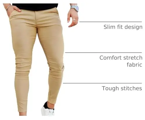 GINGTTO Mens Chinos Pants Slim Fit Stretch Ankle Length Dress | 28 Inch, Chino Twill, Comfortable, Zip Fly, Perfect for Casual, Weddings, Business and Weekends Alike - 4