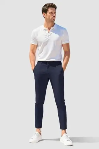 GINGTTO Mens Chinos Pants Slim Fit Stretch Ankle Length Dress | 28 Inch, Chino Twill, Comfortable, Zip Fly, Perfect for Casual, Weddings, Business and Weekends Alike - 3
