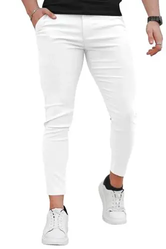 GINGTTO Mens Chinos Pants Slim Fit Stretch Ankle Length Dress | 28 Inch, Chino Twill, Comfortable, Zip Fly, Perfect for Casual, Weddings, Business and Weekends Alike - 1