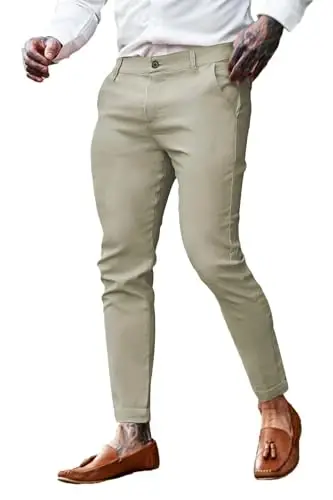 GINGTTO Mens Chinos Pants Slim Fit Stretch Ankle Length Dress | 28 Inch, Chino Twill, Comfortable, Zip Fly, Perfect for Casual, Weddings, Business and Weekends Alike - 1