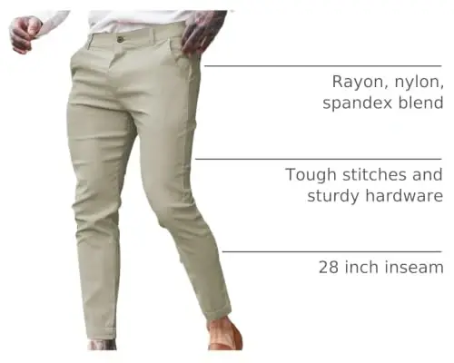 GINGTTO Mens Chinos Pants Slim Fit Stretch Ankle Length Dress | 28 Inch, Chino Twill, Comfortable, Zip Fly, Perfect for Casual, Weddings, Business and Weekends Alike - 4