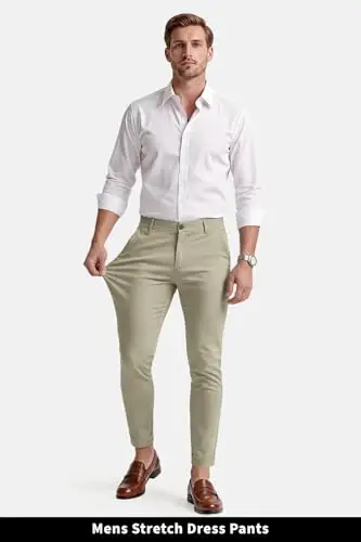 GINGTTO Mens Chinos Pants Slim Fit Stretch Ankle Length Dress | 28 Inch, Chino Twill, Comfortable, Zip Fly, Perfect for Casual, Weddings, Business and Weekends Alike - 5