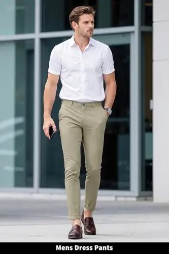 GINGTTO Mens Chinos Pants Slim Fit Stretch Ankle Length Dress | 28 Inch, Chino Twill, Comfortable, Zip Fly, Perfect for Casual, Weddings, Business and Weekends Alike - 6