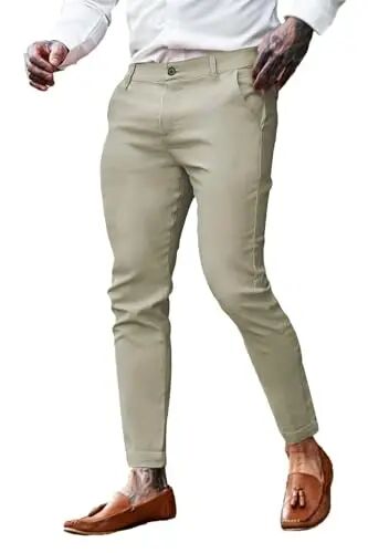 GINGTTO Mens Chinos Pants Slim Fit Stretch Ankle Length Dress | 28 Inch, Chino Twill, Comfortable, Zip Fly, Perfect for Casual, Weddings, Business and Weekends Alike - GINGTTO