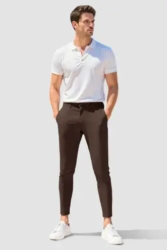GINGTTO Mens Chinos Pants Slim Fit Stretch Ankle Length Dress | 28 Inch, Chino Twill, Comfortable, Zip Fly, Perfect for Casual, Weddings, Business and Weekends Alike - 3