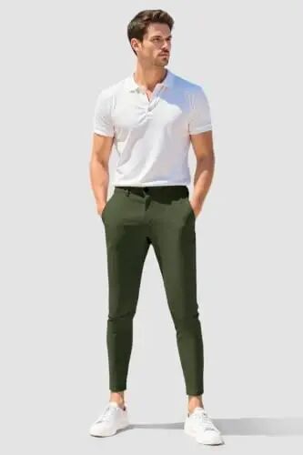 GINGTTO Mens Chinos Pants Slim Fit Stretch Ankle Length Dress | 28 Inch, Chino Twill, Comfortable, Zip Fly, Perfect for Casual, Weddings, Business and Weekends Alike - 3