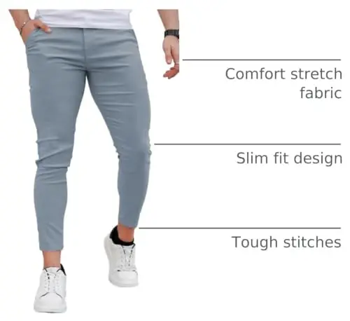 GINGTTO Mens Chinos Pants Slim Fit Stretch Ankle Length Dress | 28 Inch, Chino Twill, Comfortable, Zip Fly, Perfect for Casual, Weddings, Business and Weekends Alike - 4