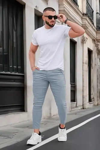 GINGTTO Mens Chinos Pants Slim Fit Stretch Ankle Length Dress | 28 Inch, Chino Twill, Comfortable, Zip Fly, Perfect for Casual, Weddings, Business and Weekends Alike - 5