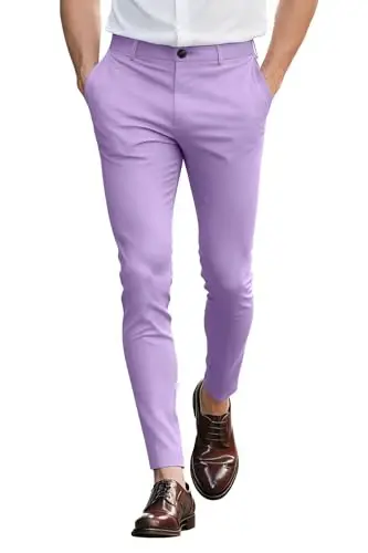 GINGTTO Mens Dress Pants Slim Fit Stretch Flat Front Chino | Super Stretchy,Wrinkle Resistant,Suitable for Business,Weddings,Golf,Dates and Casual 