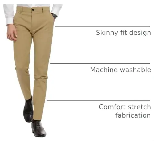 GINGTTO Mens Dress Pants Slim Fit Stretch Flat Front Chino | Super Stretchy,Wrinkle Resistant,Suitable for Business,Weddings,Golf,Dates and Casual - 4