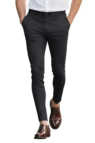 GINGTTO Mens Dress Pants Slim Fit Stretch Flat Front Chino | Super Stretchy,Wrinkle Resistant,Suitable for Business,Weddings,Golf,Dates and Casual 
