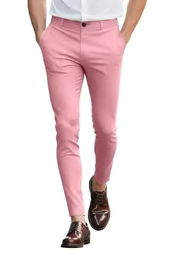 GINGTTO Mens Dress Pants Slim Fit Stretch Flat Front Chino | Super Stretchy,Wrinkle Resistant,Suitable for Business,Weddings,Golf,Dates and Casual - GINGTTO