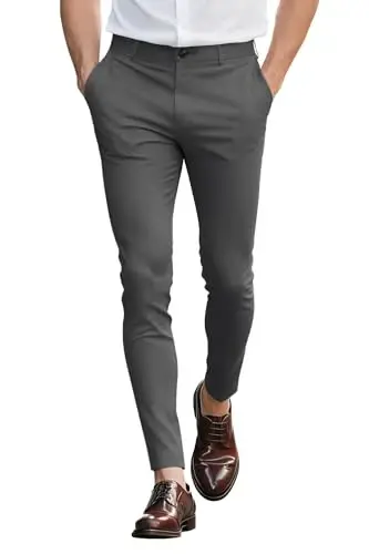 GINGTTO Mens Dress Pants Slim Fit Stretch Flat Front Chino | Super Stretchy,Wrinkle Resistant,Suitable for Business,Weddings,Golf,Dates and Casual 