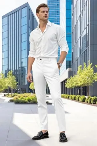 GINGTTO Mens Dress Pants Slim Fit Stretch Skinny Slacks Tapered Leg | 28in,30in,32in, Ankle length, Business, Stretch, Formal - 3